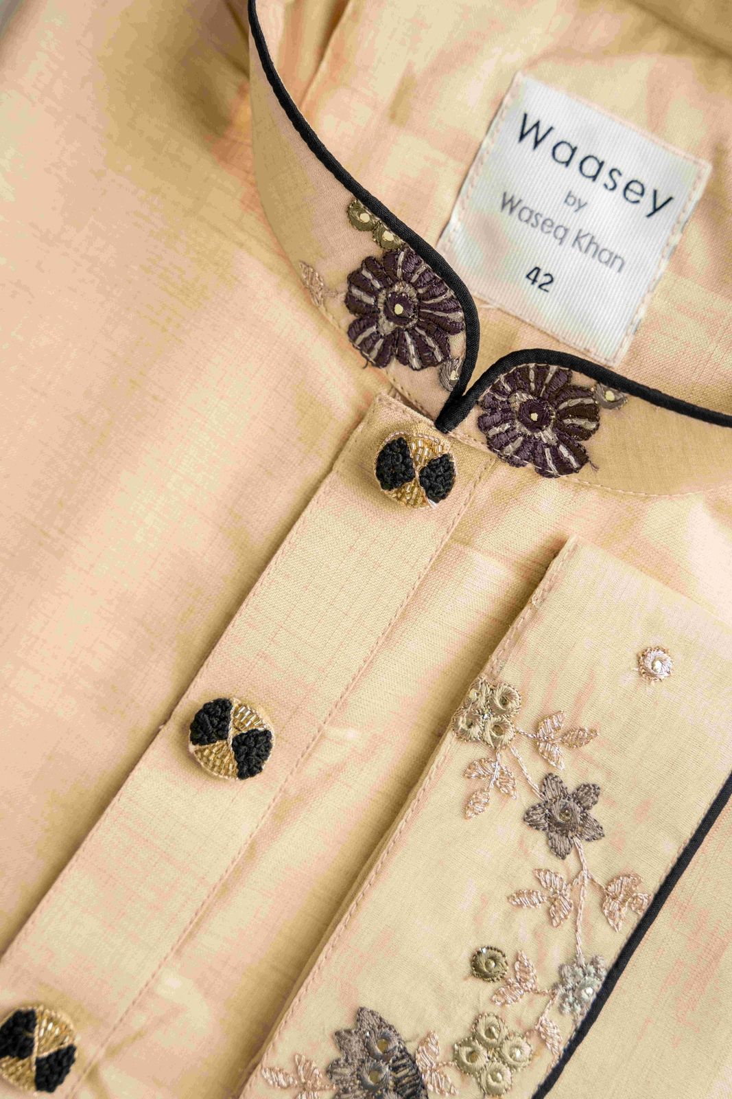 Cream Embroidered Punjabi with Designer Collar
