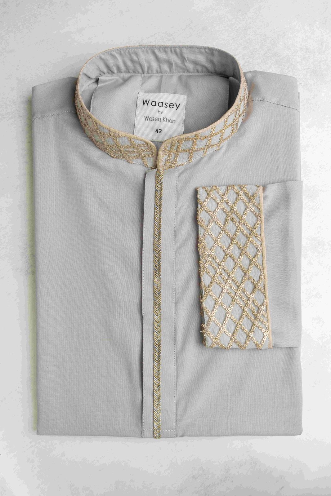 Grey Panjabi with Gold Sequin Detailing