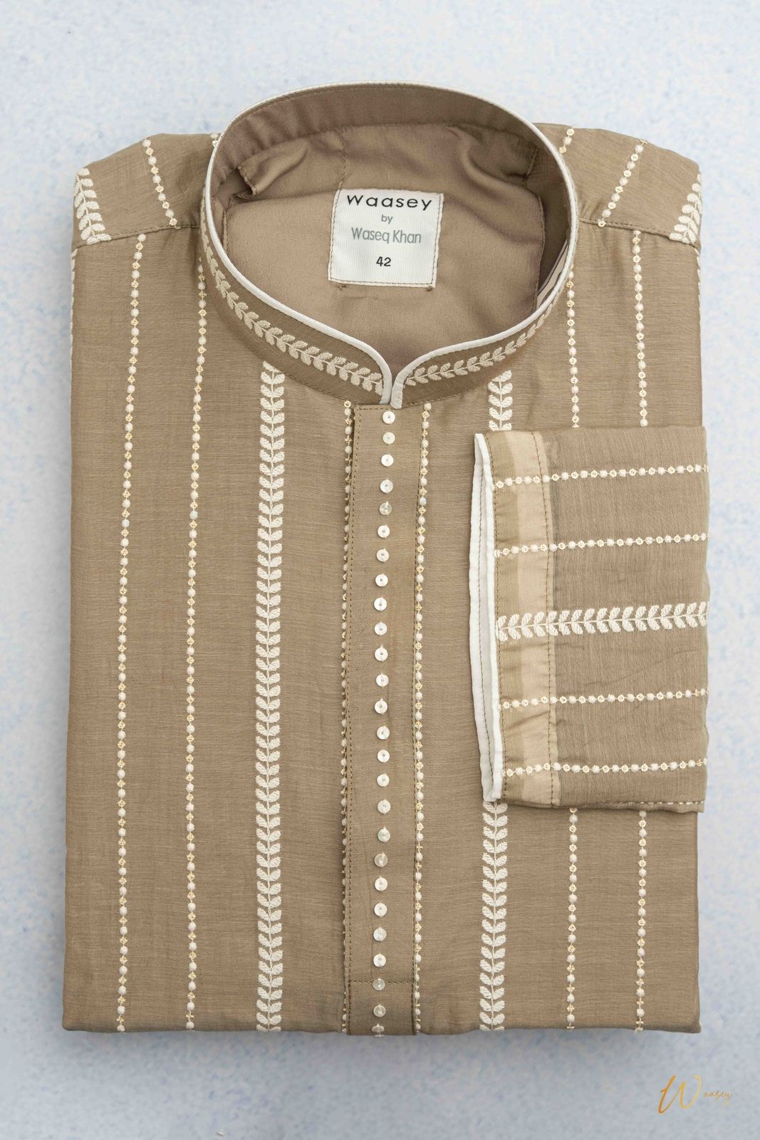 Beige Panjabi with White Embroidery