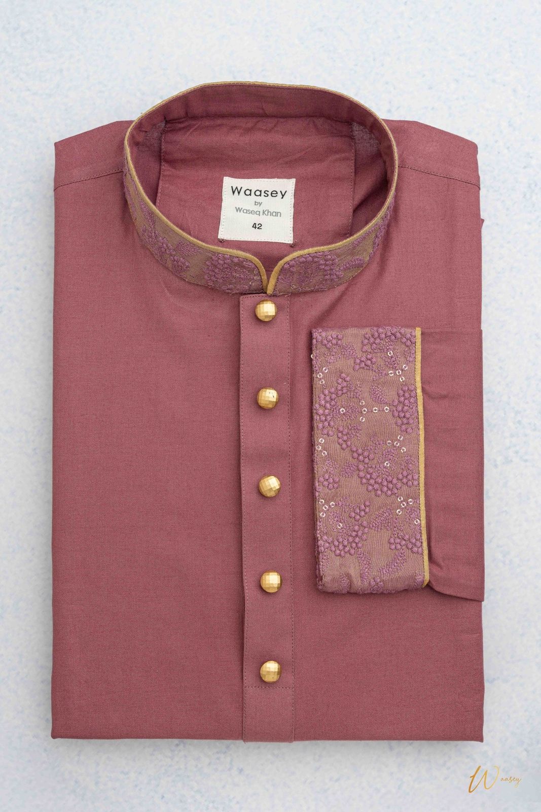 Maroon Panjabi with Gold Embroidered Collar