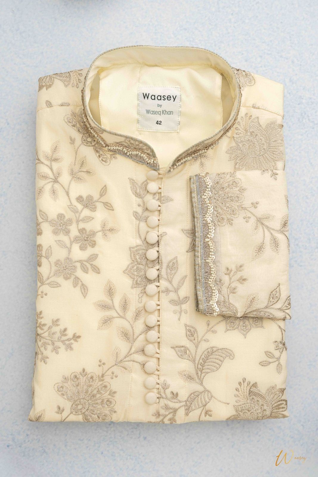 Ivory Panjabi with Gold Floral Embroidery