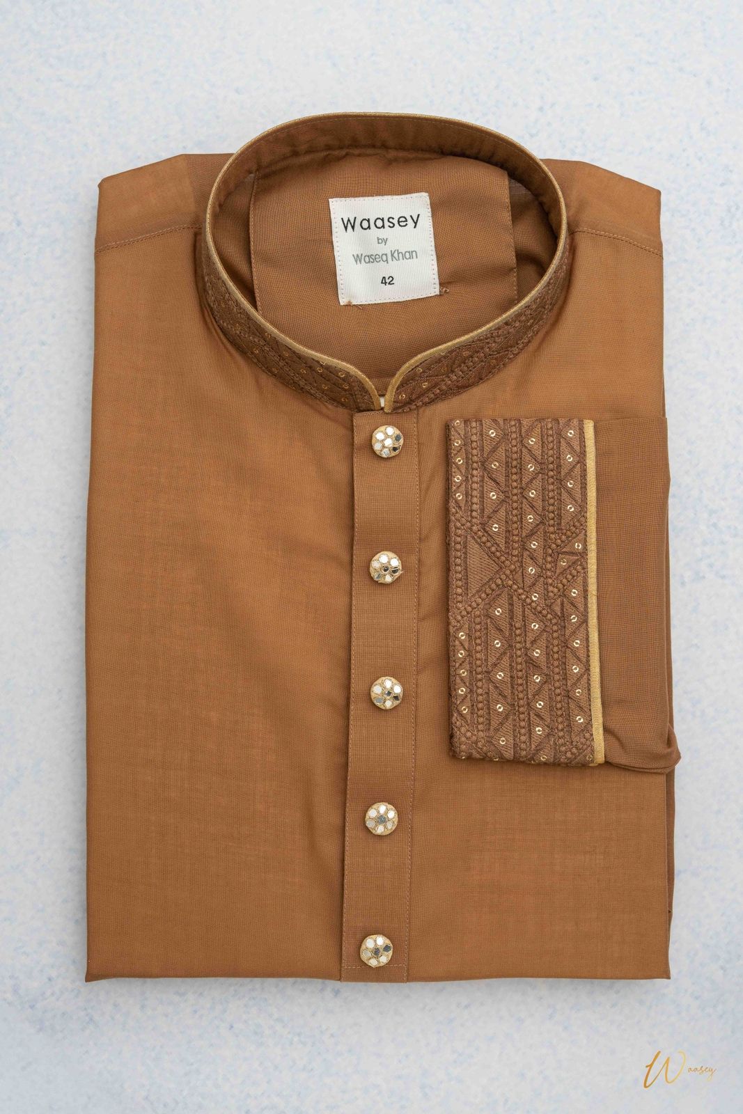 Chestnut Panjabi with Embroidered Placket
