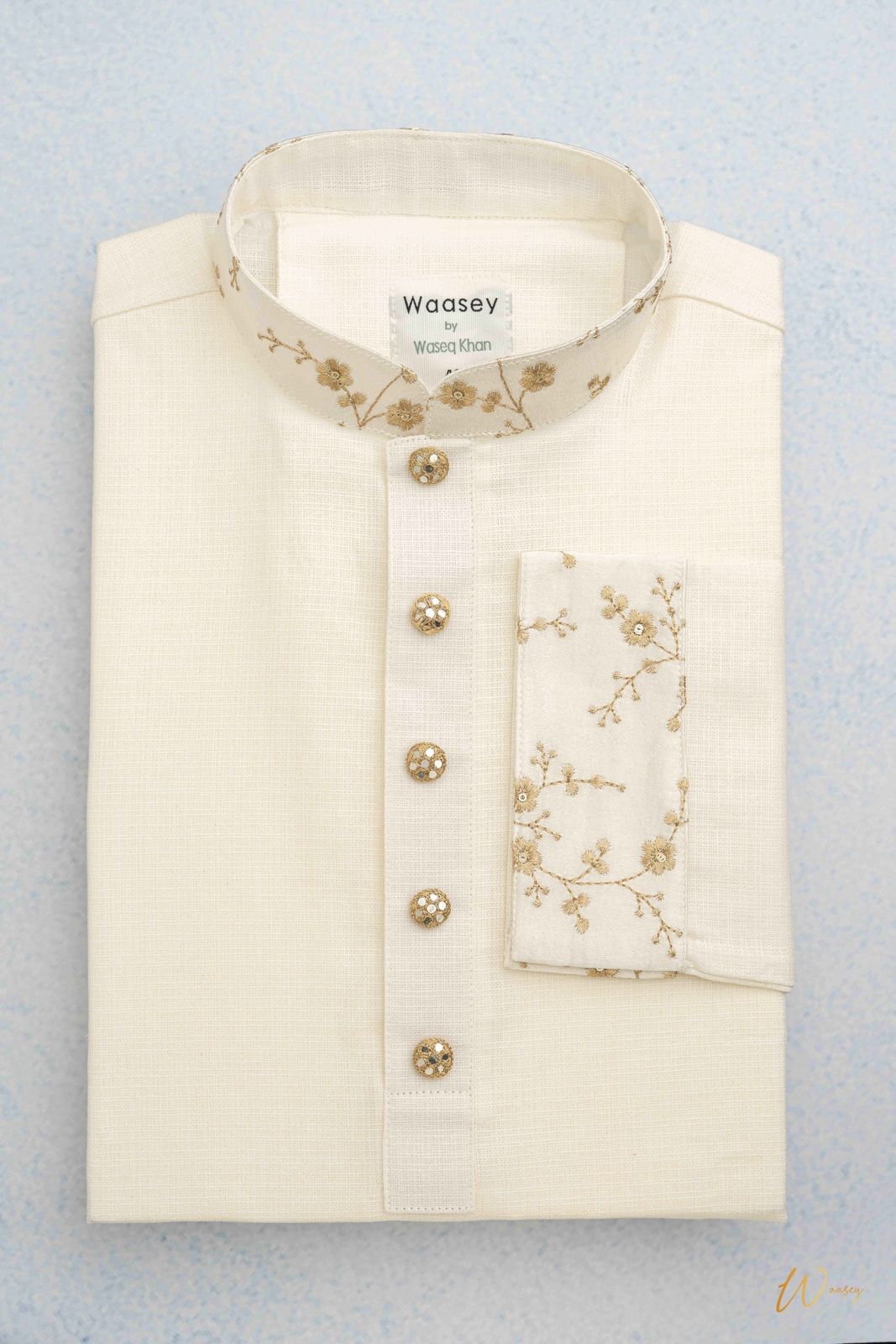 Ivory Panjabi with Gold Floral Embroidery