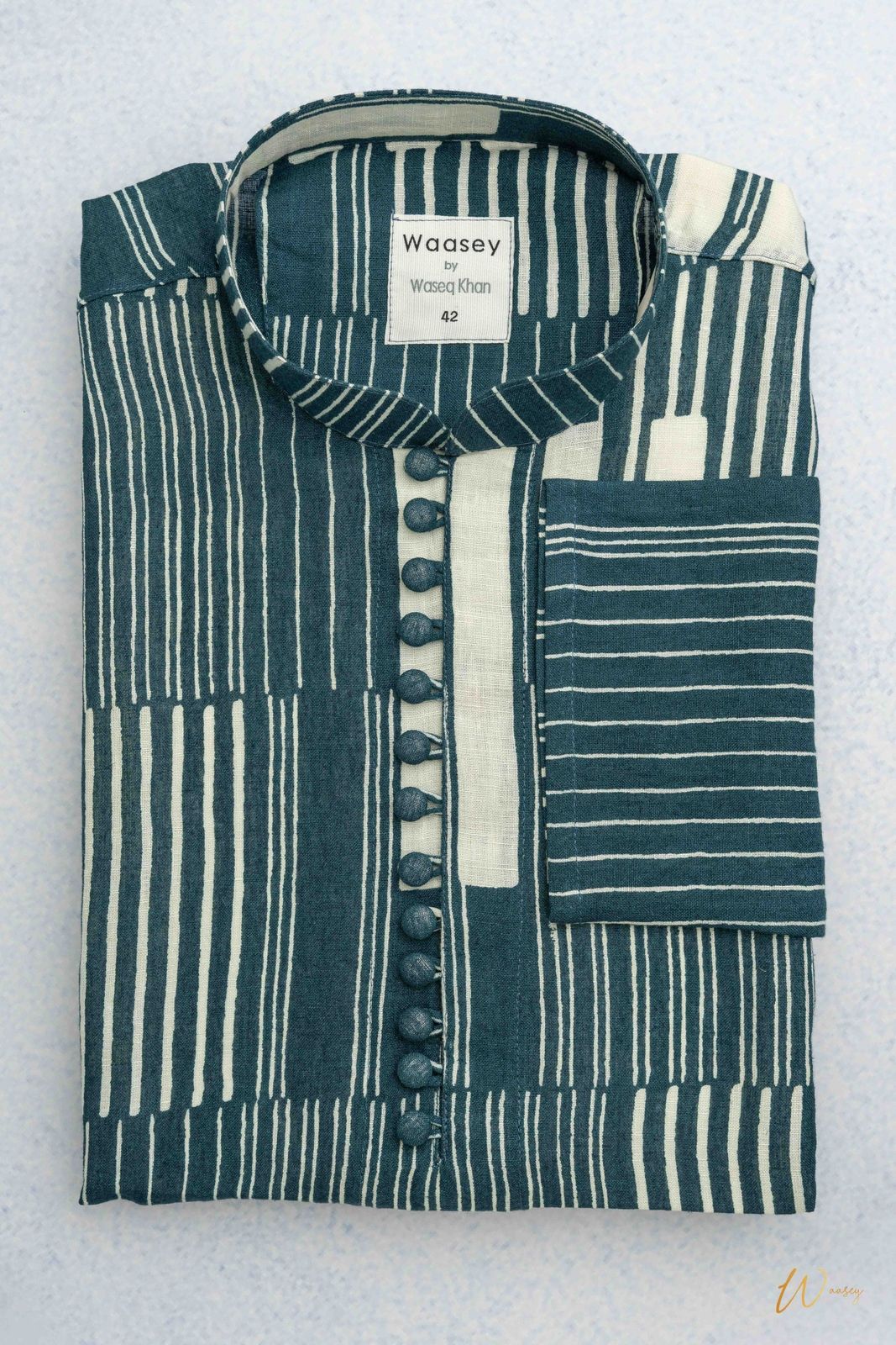 Indigo Blue Panjabi with Embroidered Buttons