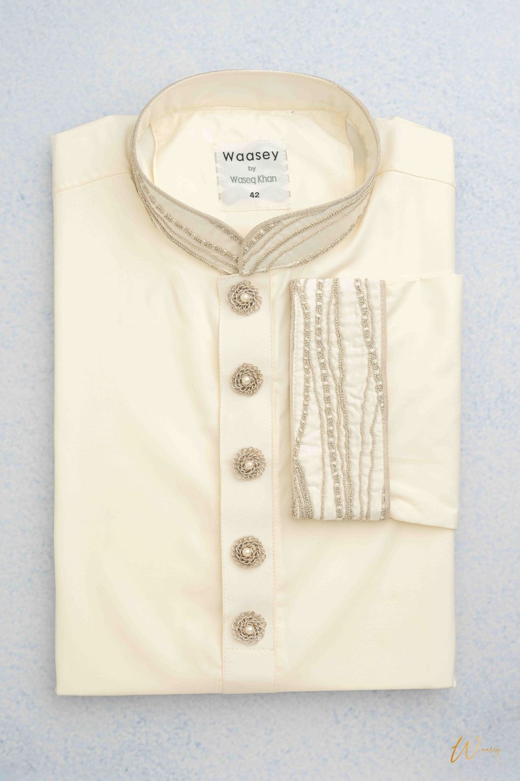 Ivory Panjabi with Gold Embroidery