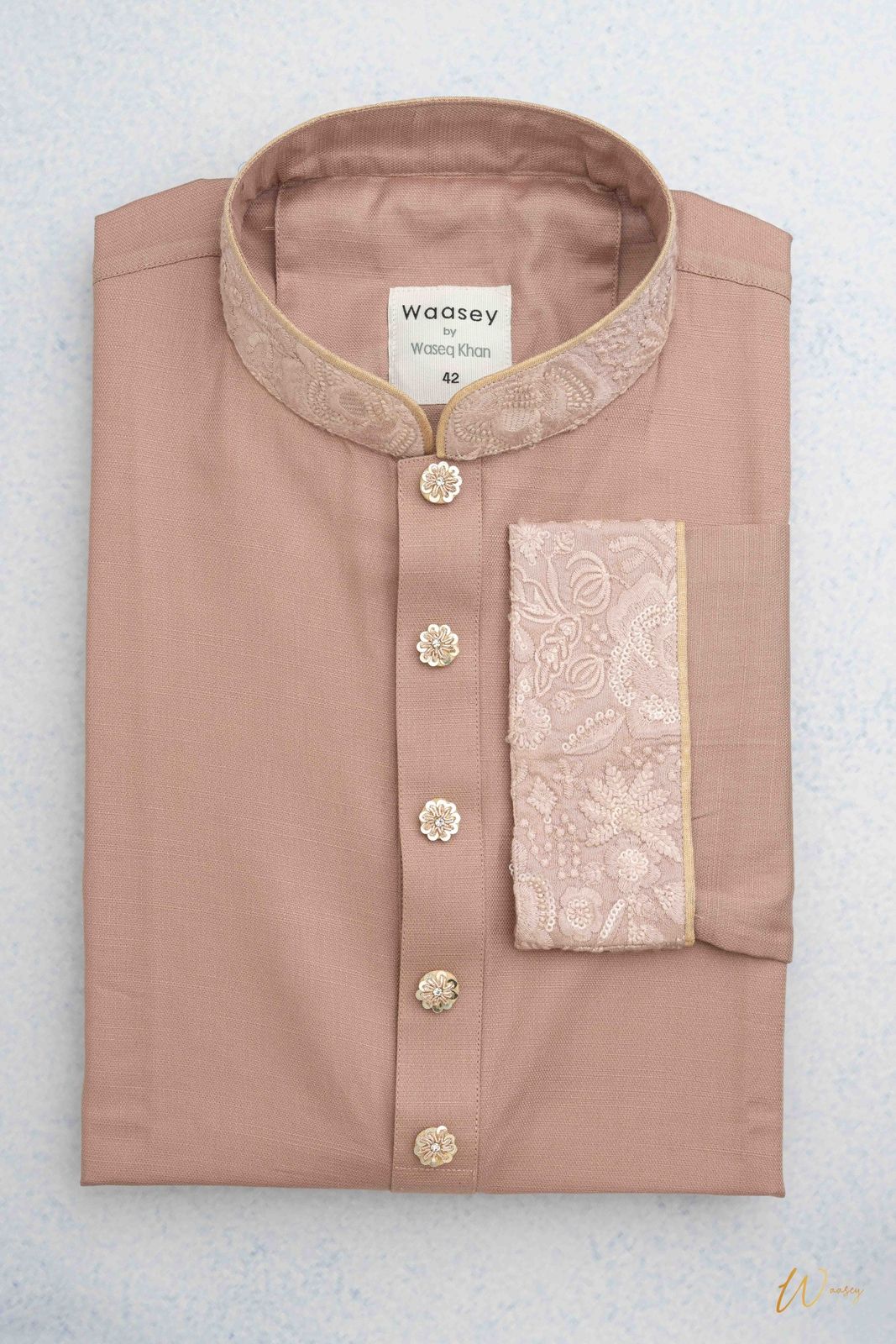 Mauve Panjabi with Embroidered Collar