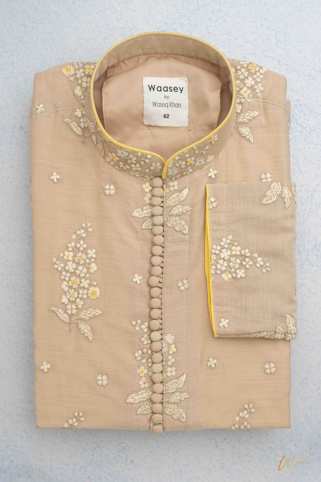 Soft Peach Panjabi with Delicate White Embroidery