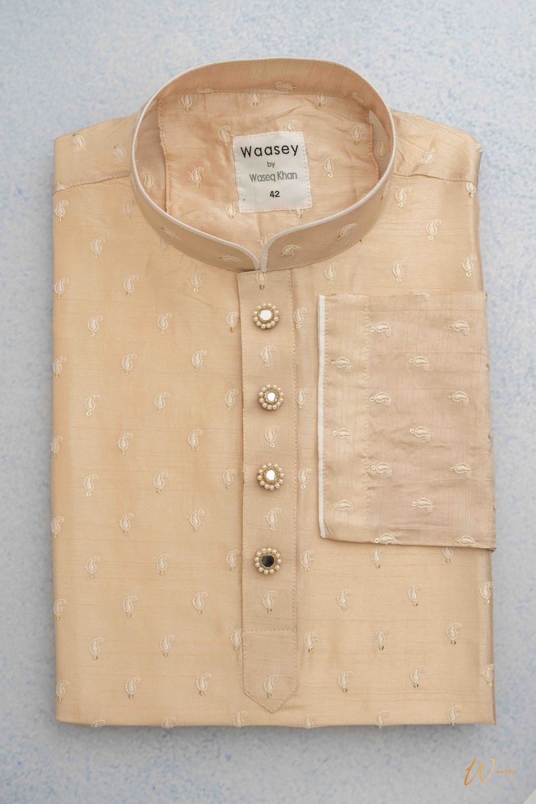 Peach Panjabi with Embroidered Buttons