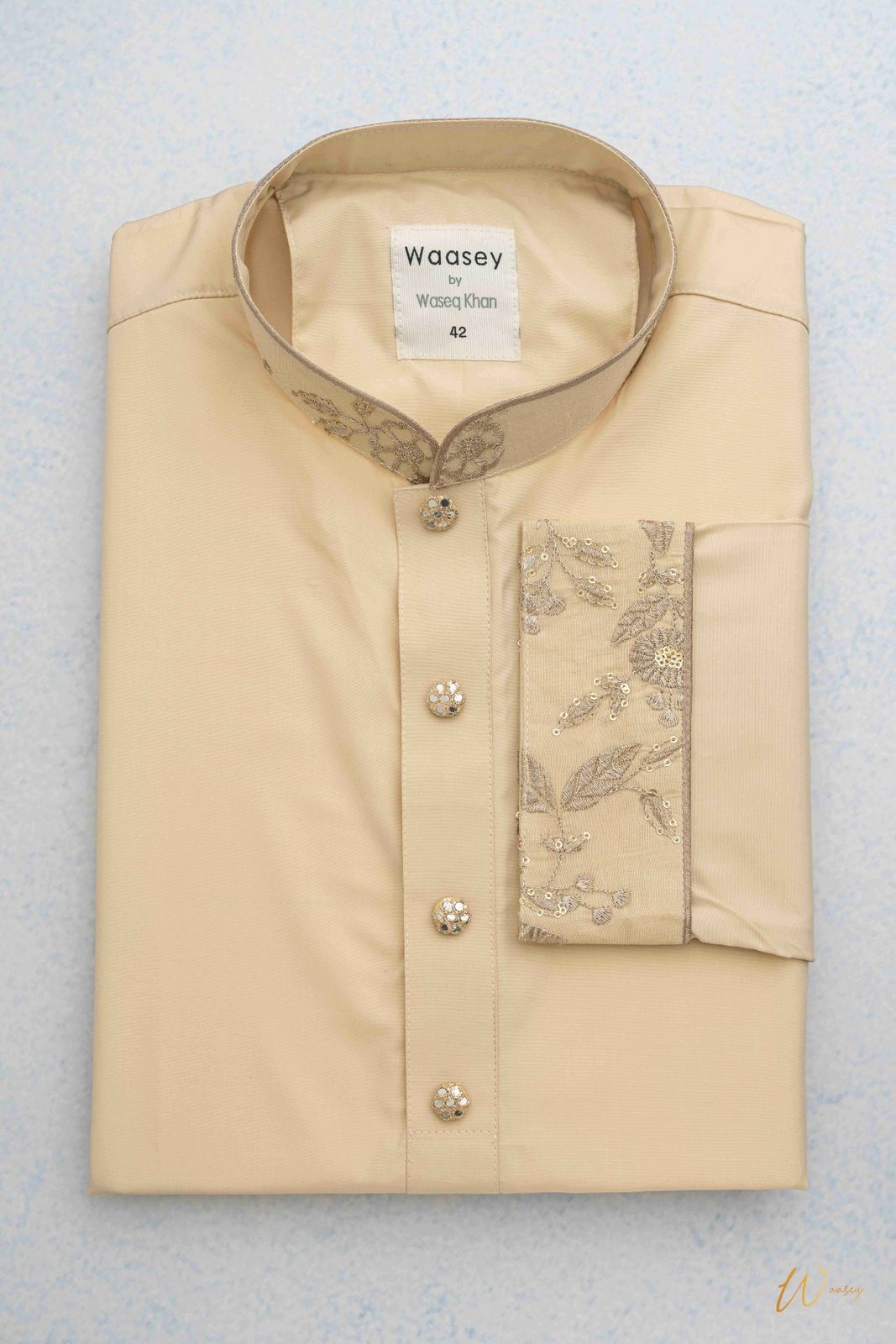 Ivory Panjabi with Embroidered Collar