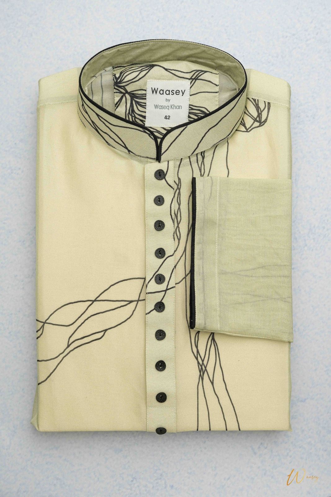 Ivory Panjabi with Abstract Embroidery