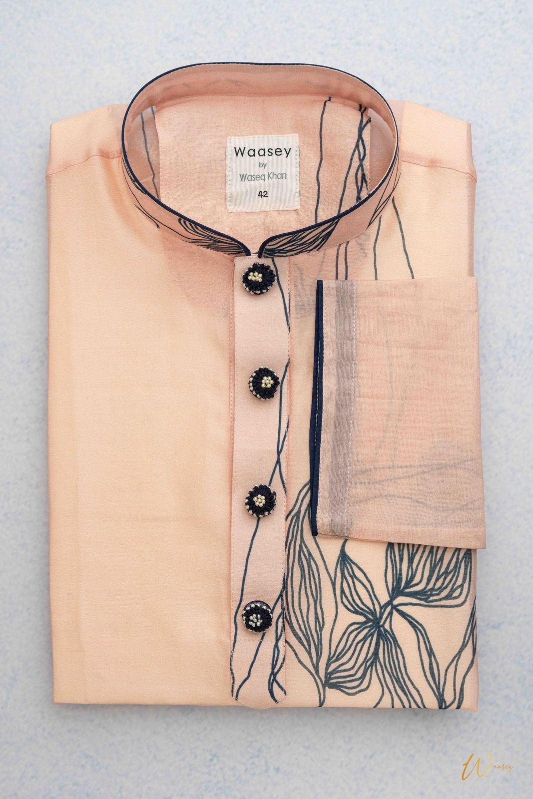 Peach Panjabi with Black Embroidered Buttons