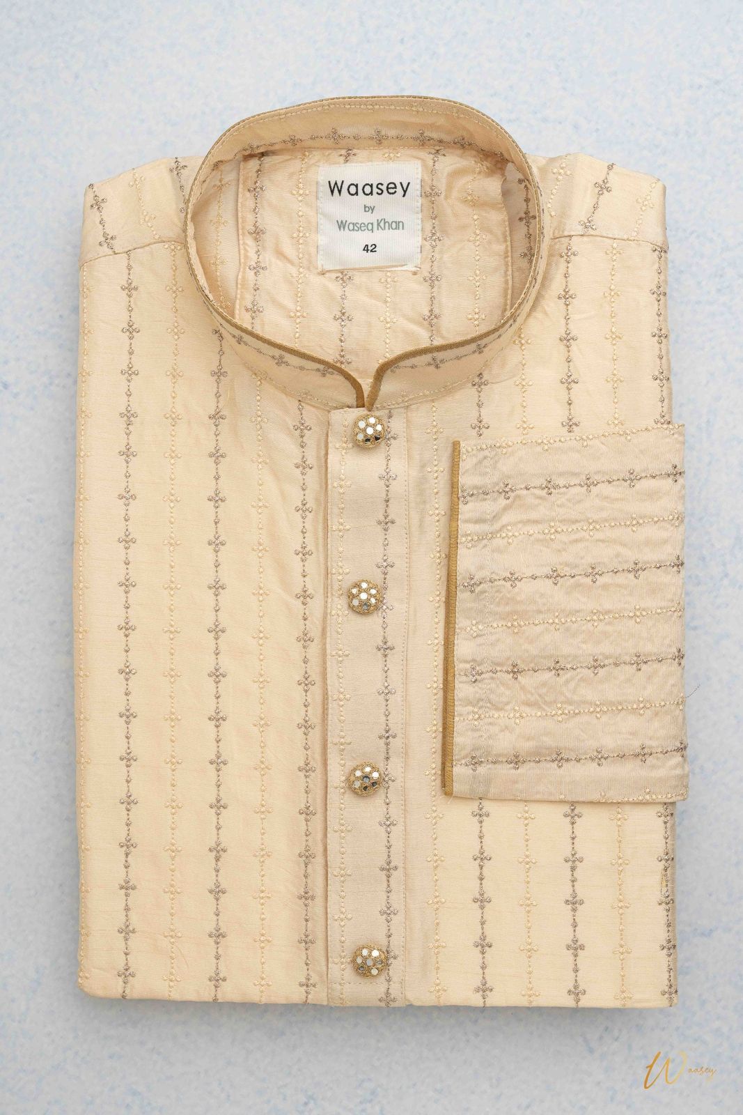 Ivory Panjabi with Gold Embroidery