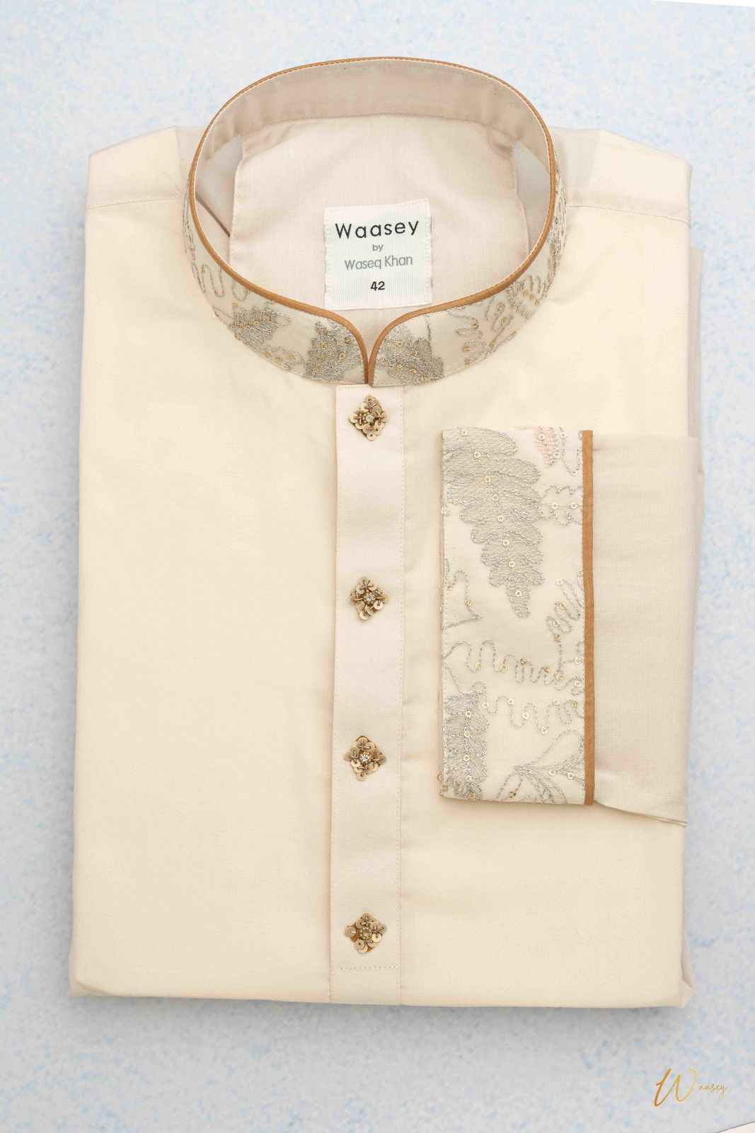 Ivory Panjabi with Gold Floral Embroidery