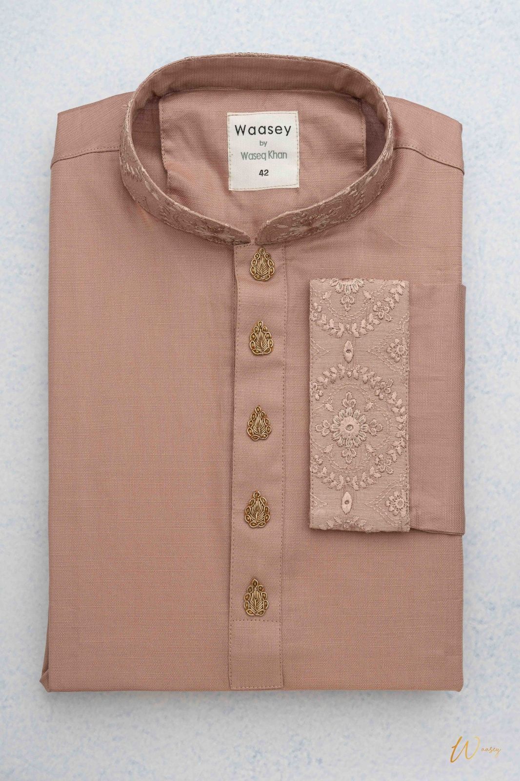 Mauve Panjabi with Gold Buttons