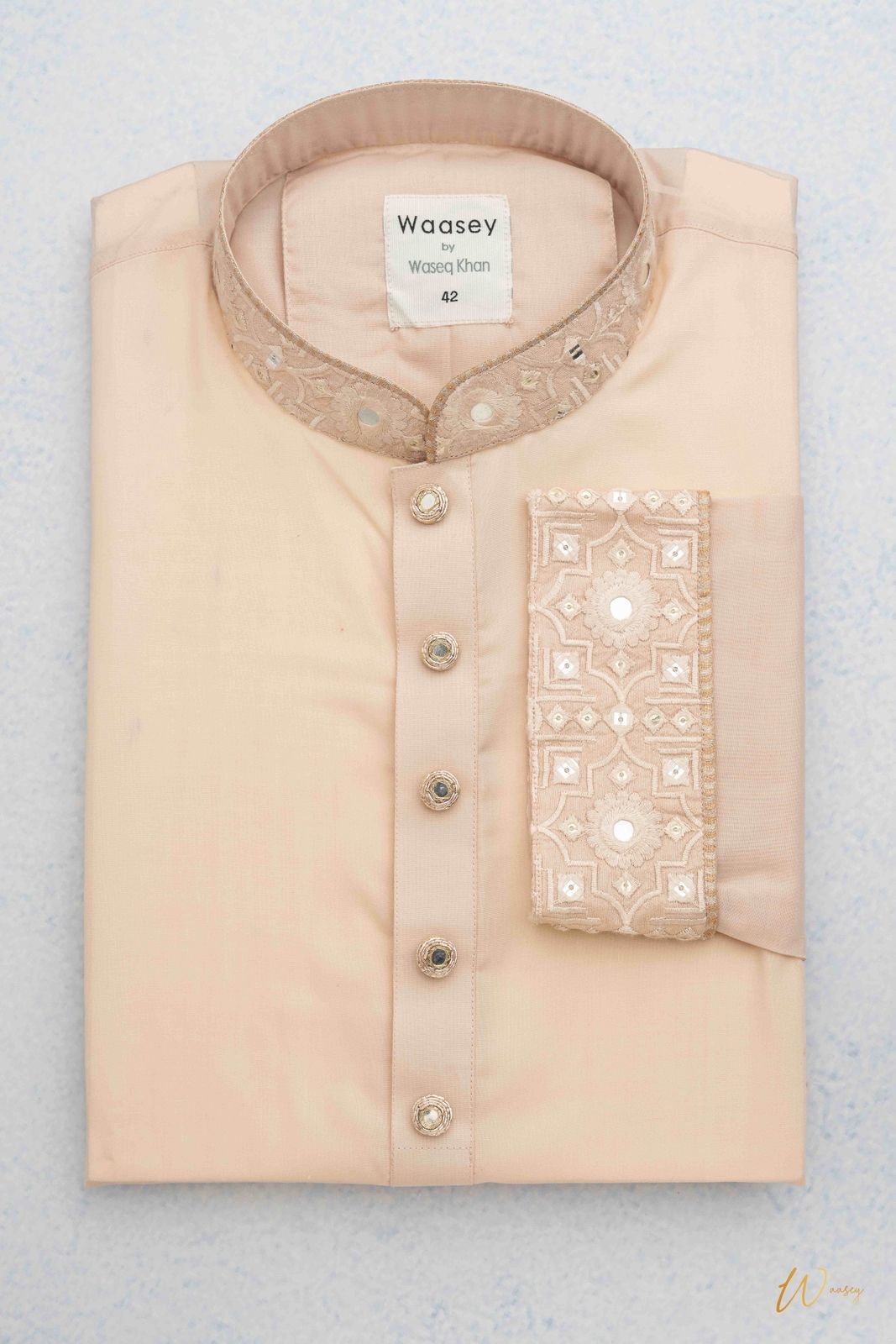 Soft Peach Panjabi with Intricate Embroidery