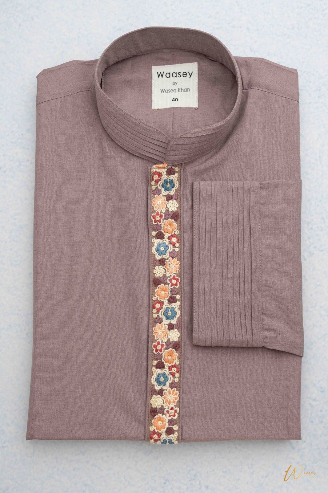 Mauve Panjabi with Floral Embroidery