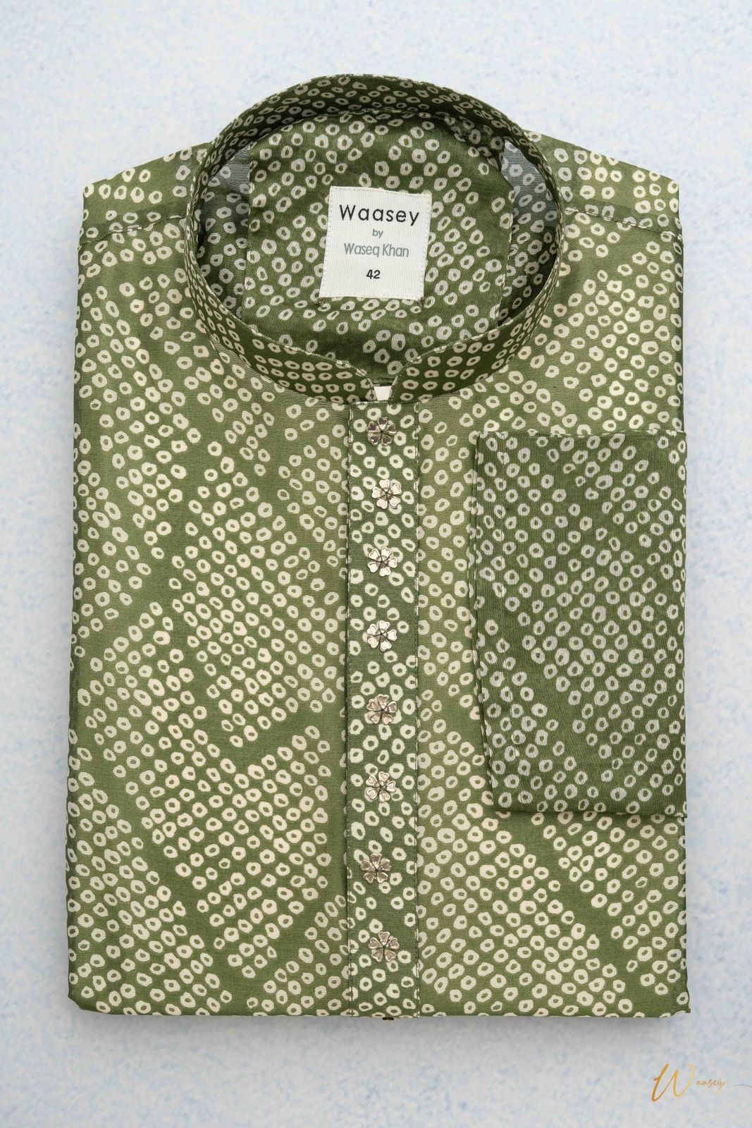 Emerald Green Panjabi with Floral Embroidery