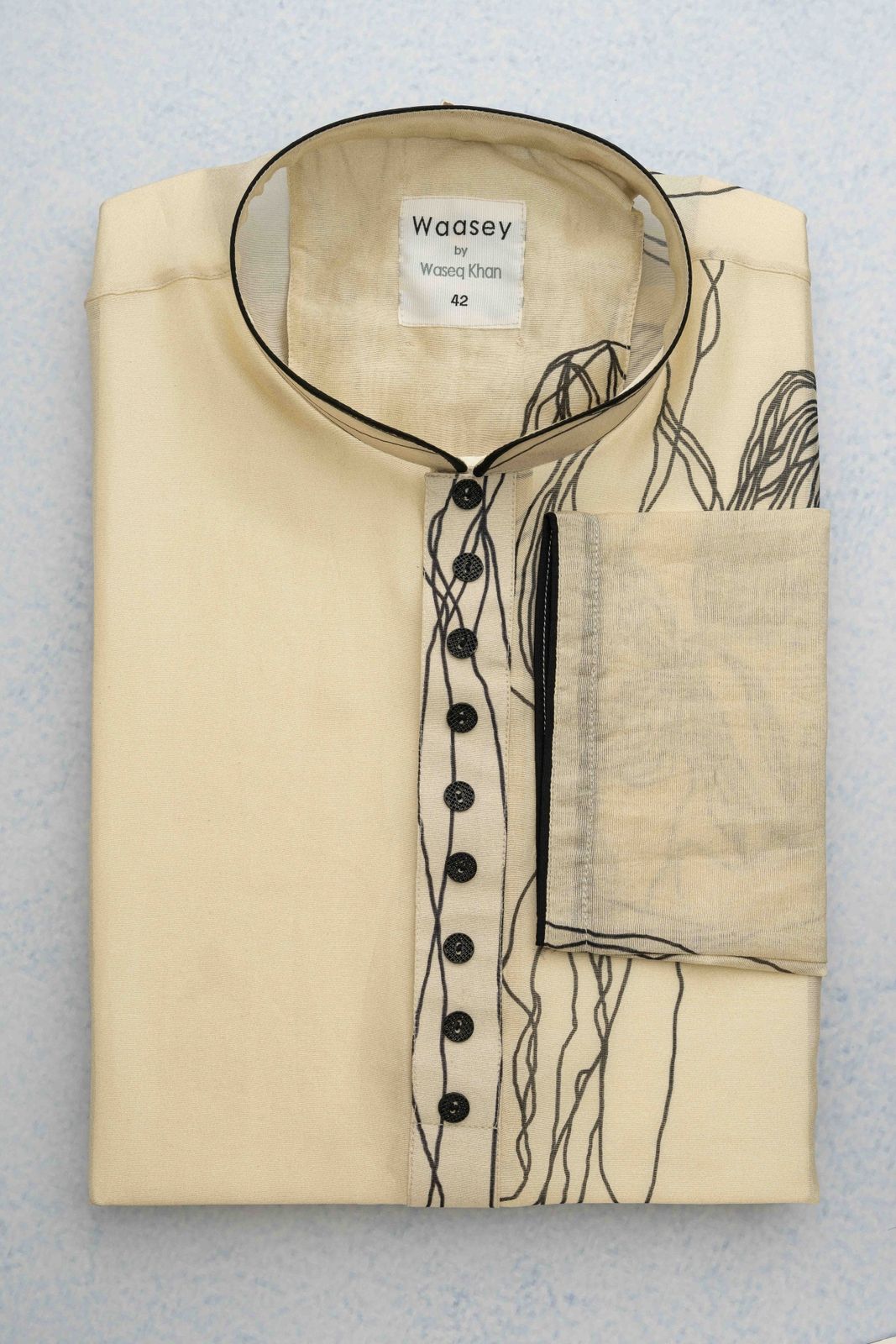 Ivory Panjabi with Abstract Black Embroidery