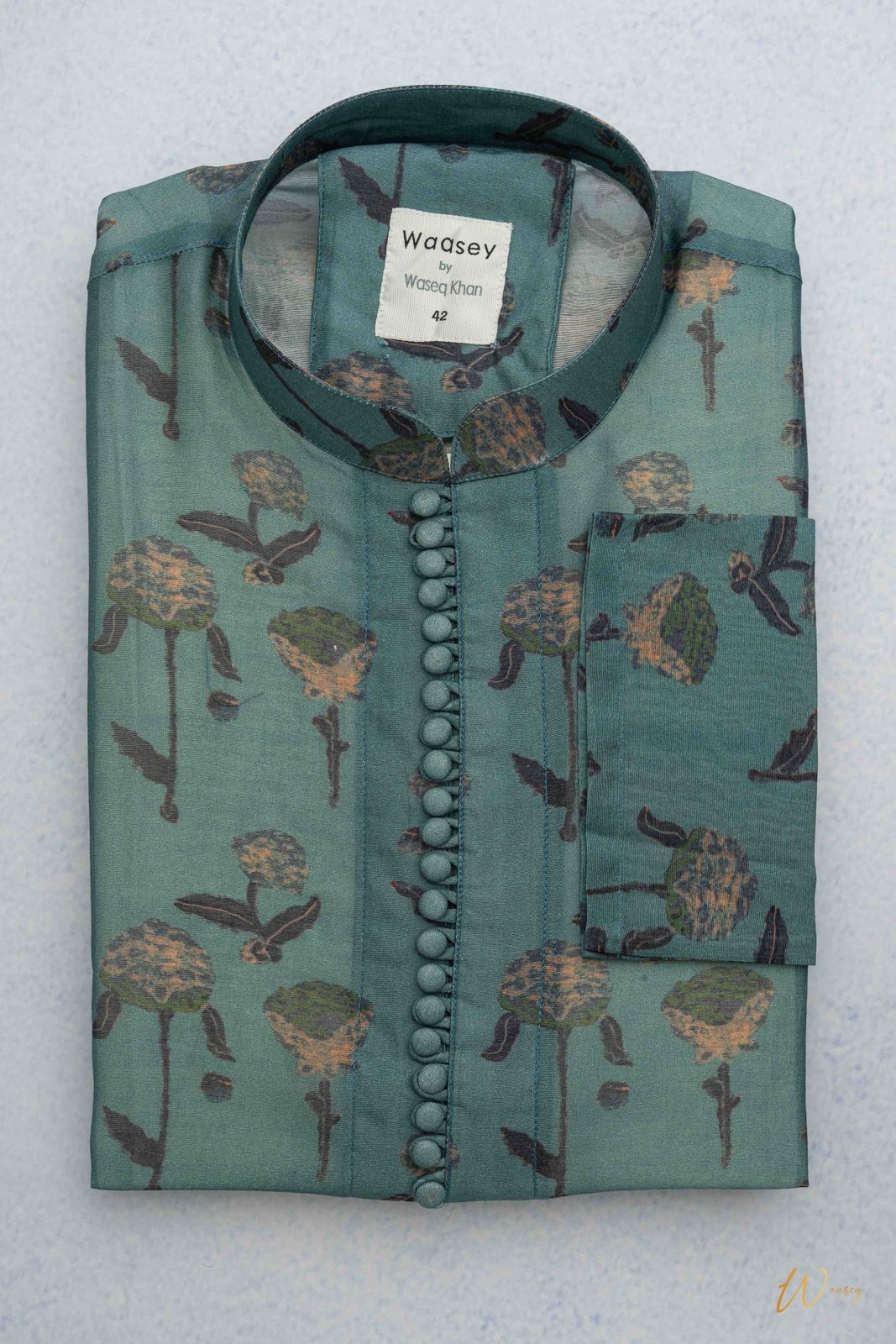 Emerald Green Panjabi with Floral Embroidery