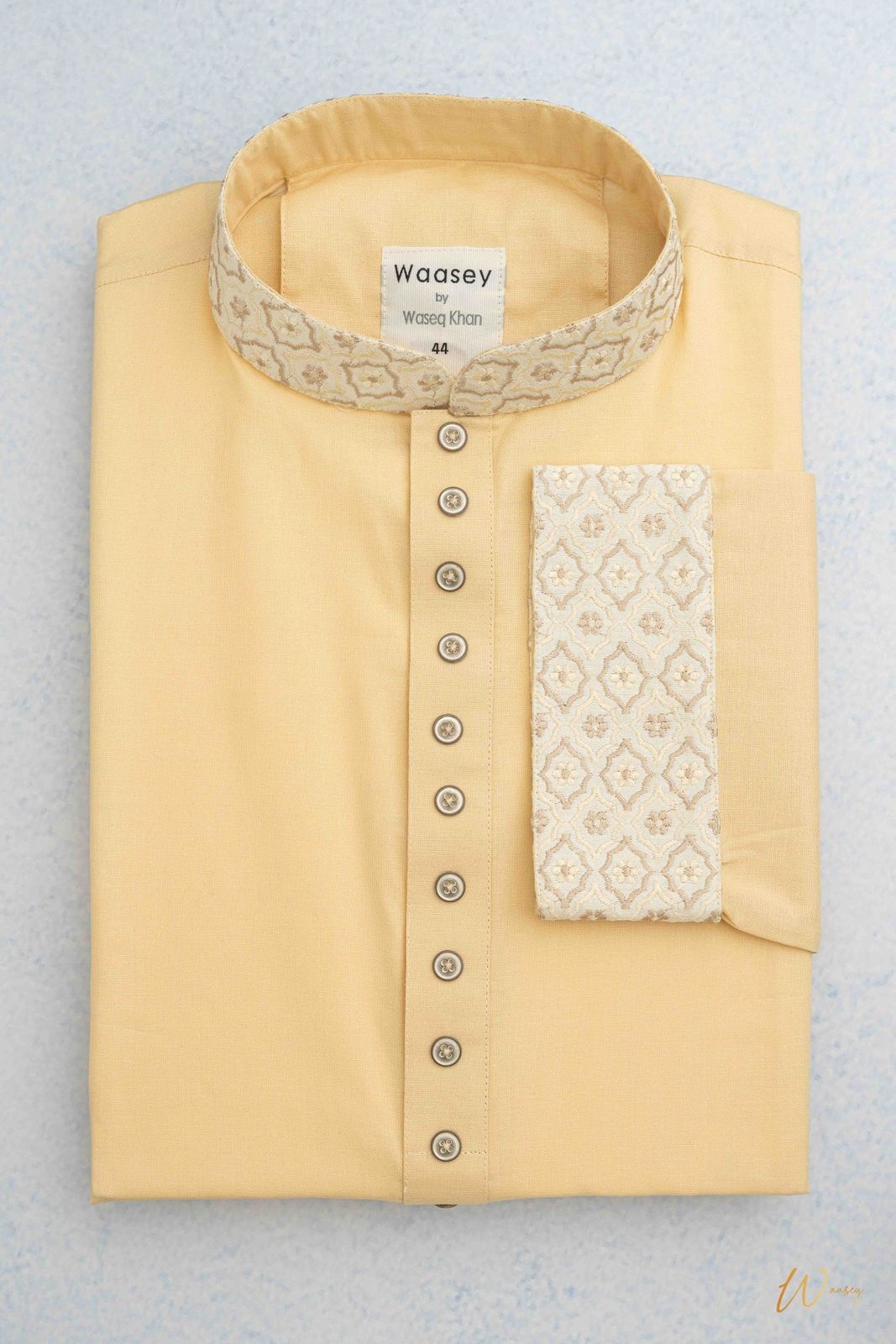 Golden Panjabi with Diamond Embroidery