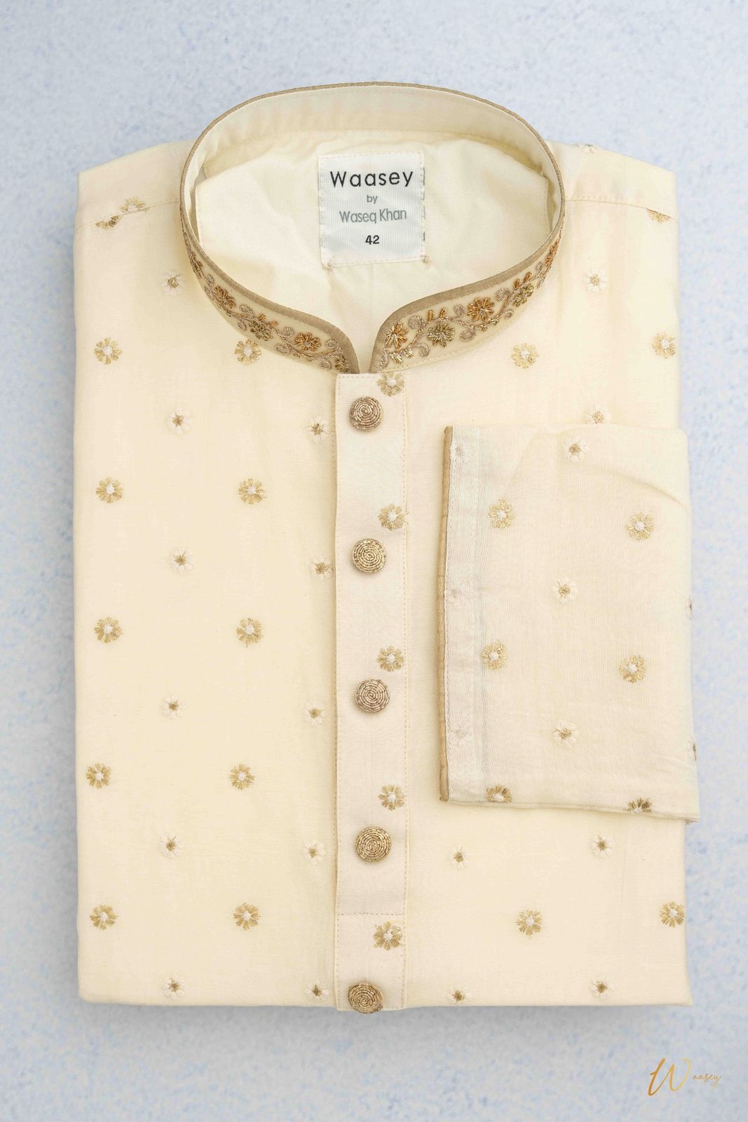 Embroidered Panjabi with Floral Collar Work