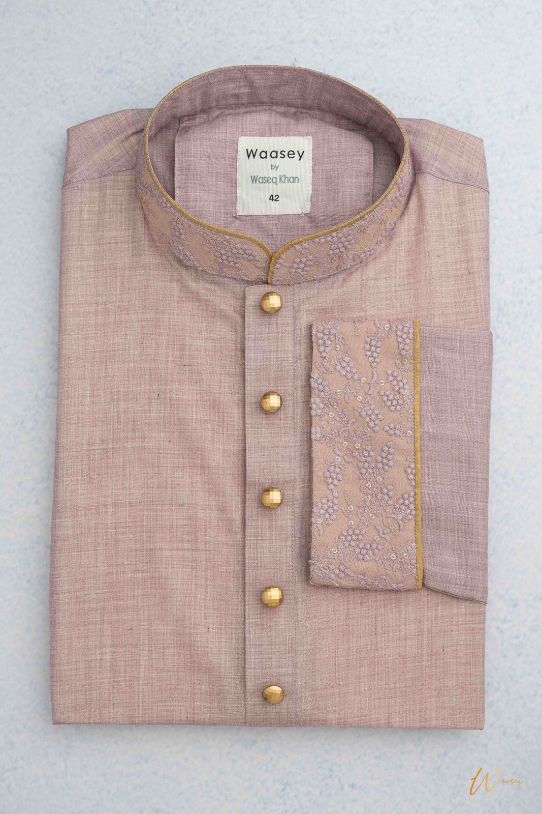 Mauve Panjabi with Gold Button Embellishments