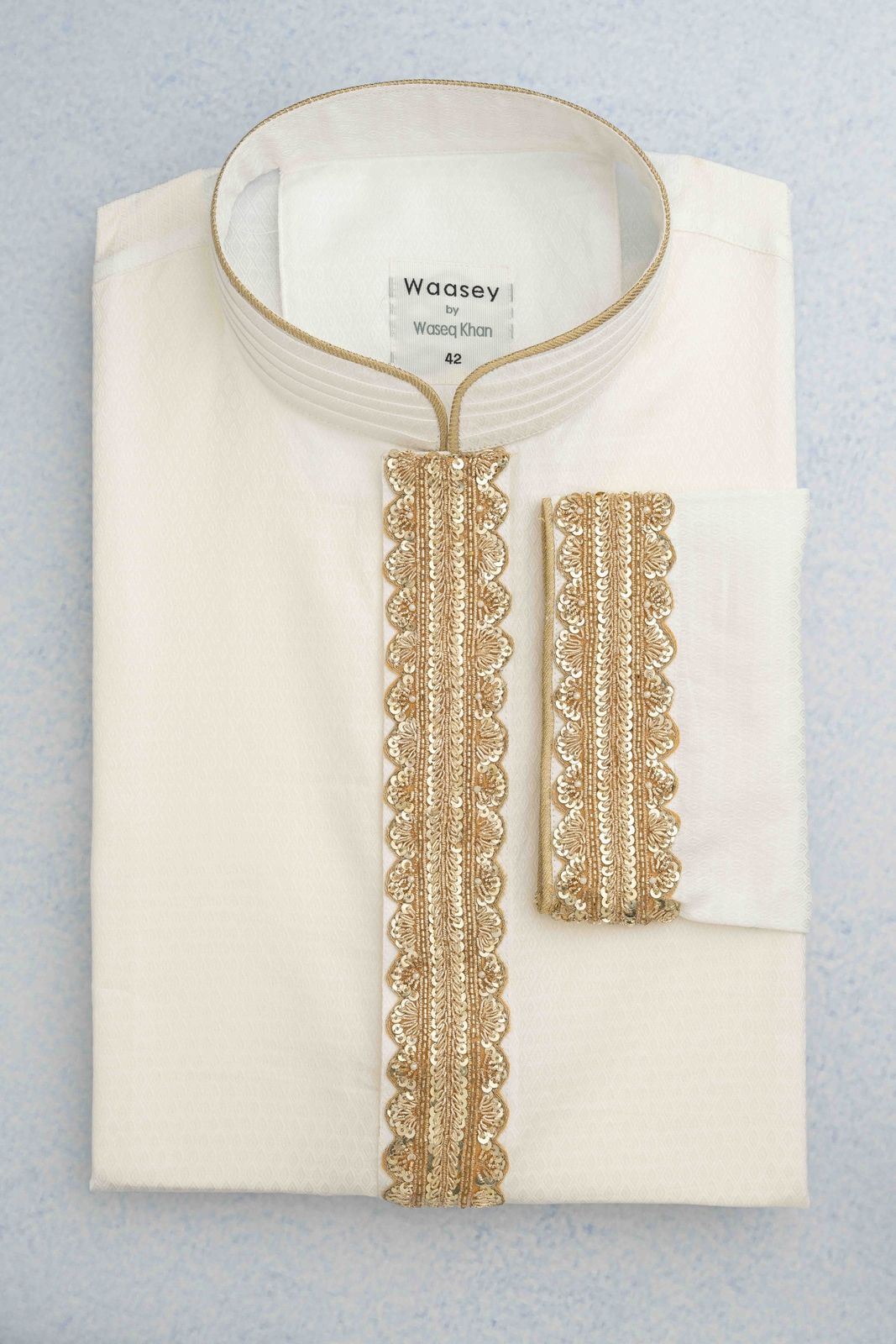 Ivory Panjabi with Gold Embroidered Yoke