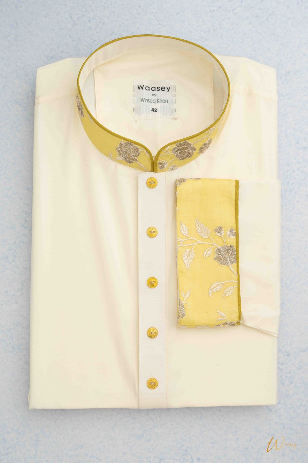 Ivory Panjabi with Gold Floral Embroidery