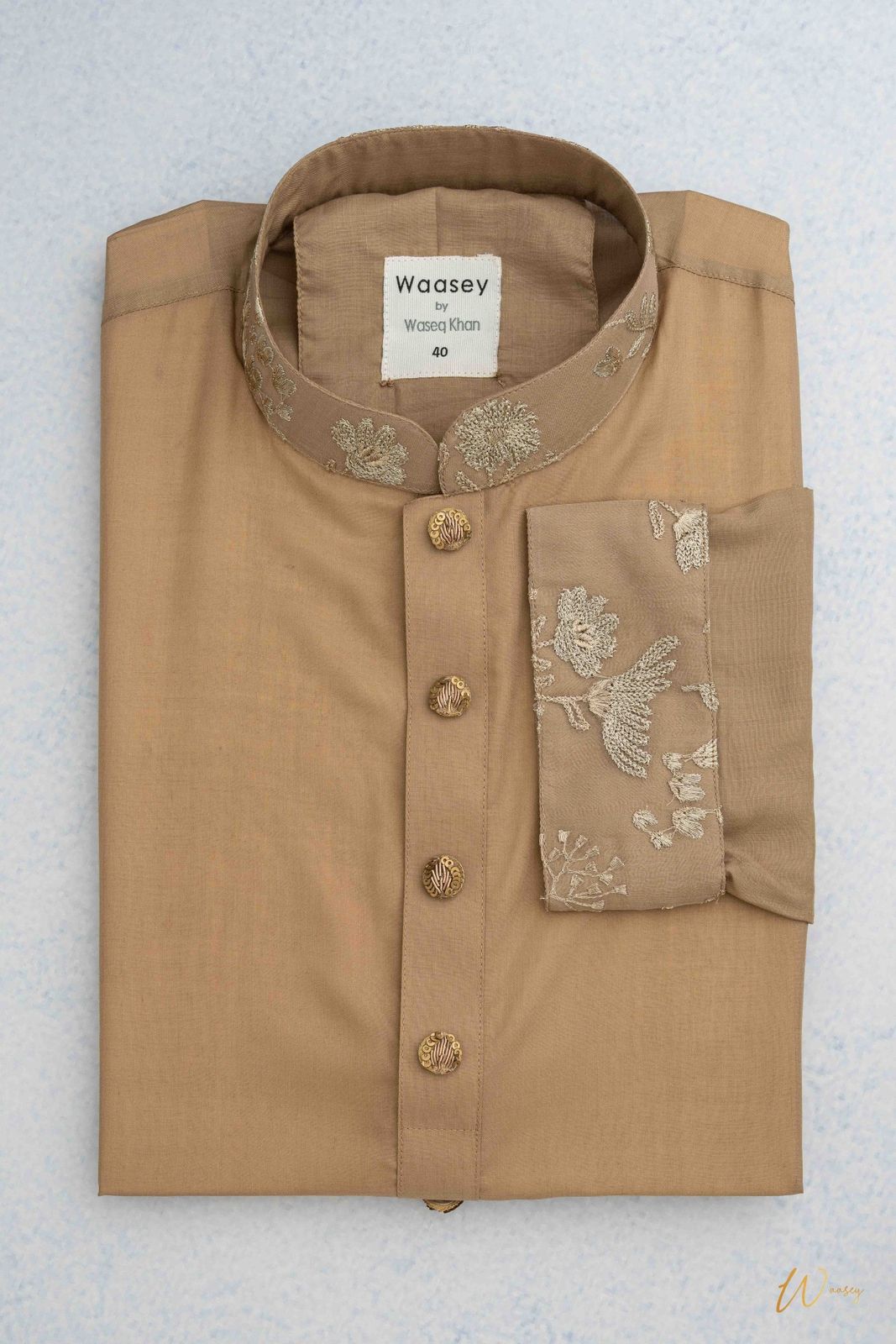 Brown Panjabi with Collar & Cuff Work