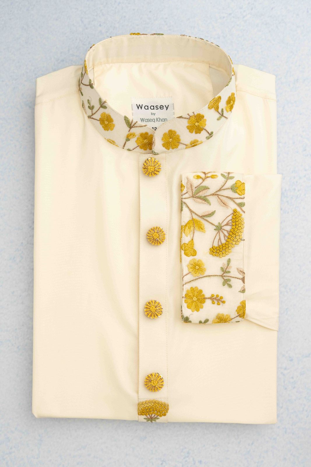 Cream Panjabi with Gold Floral Embroidery