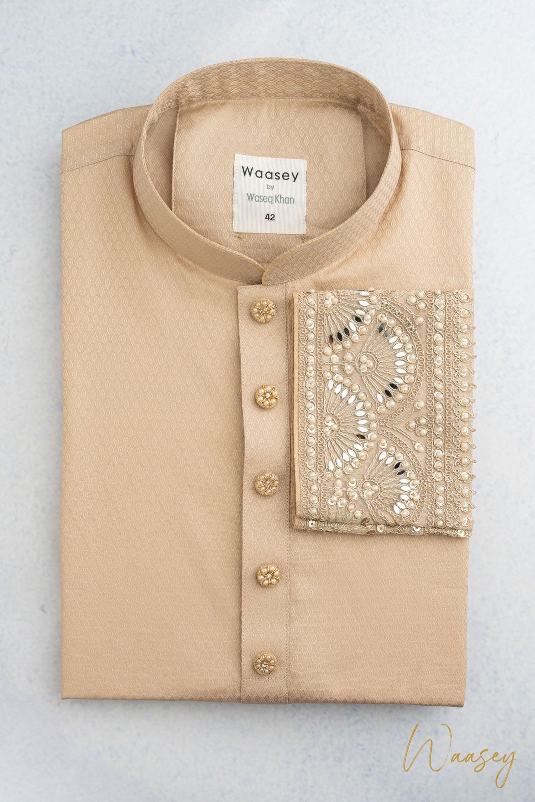 Beige Panjabi with Gold Embroidery