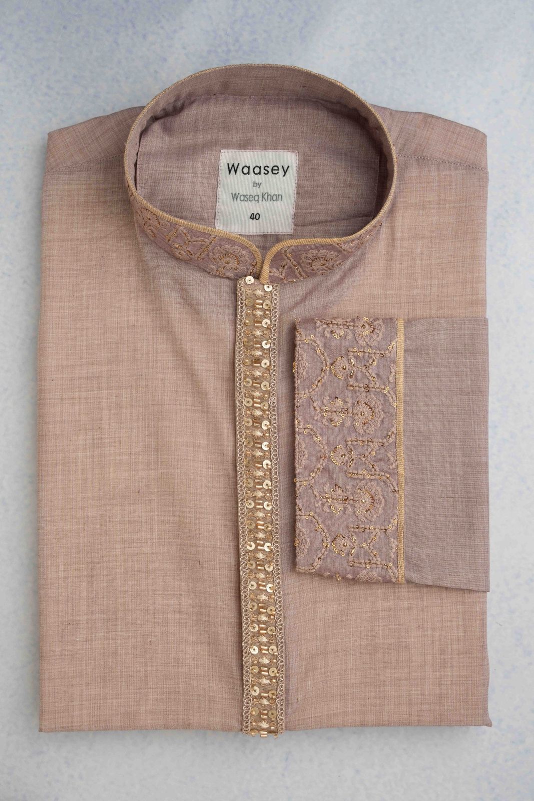 Mauve Panjabi with Gold Floral Embroidery