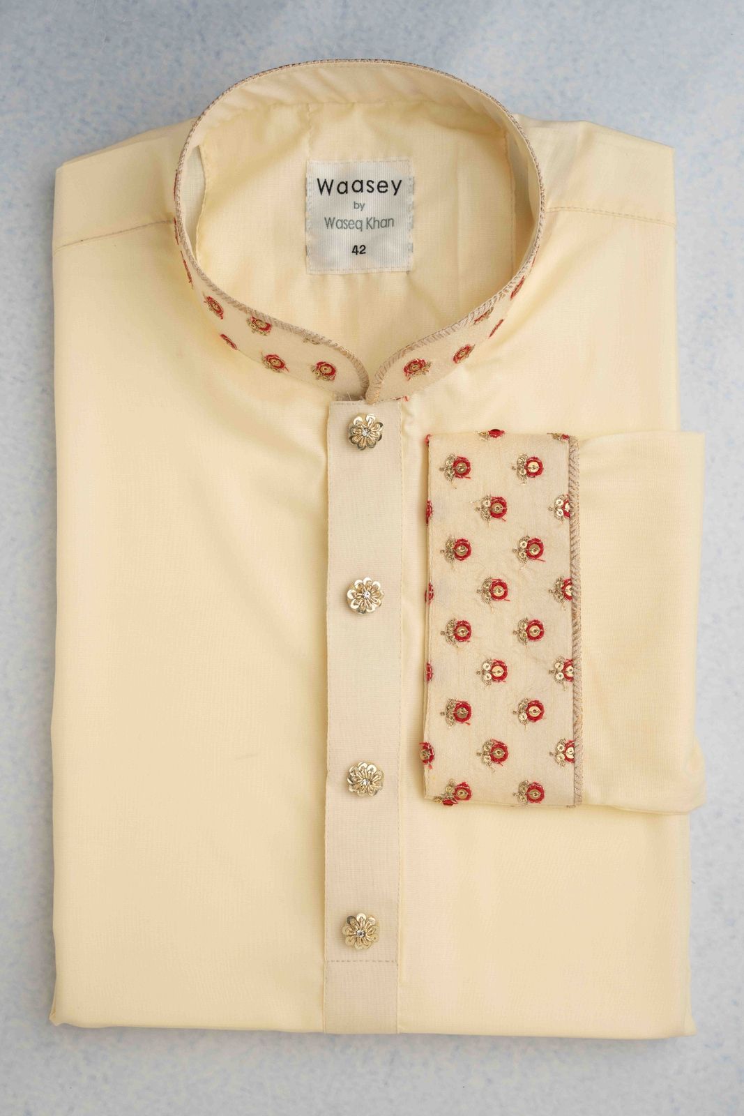 Ivory Panjabi with Gold Floral Embroidery