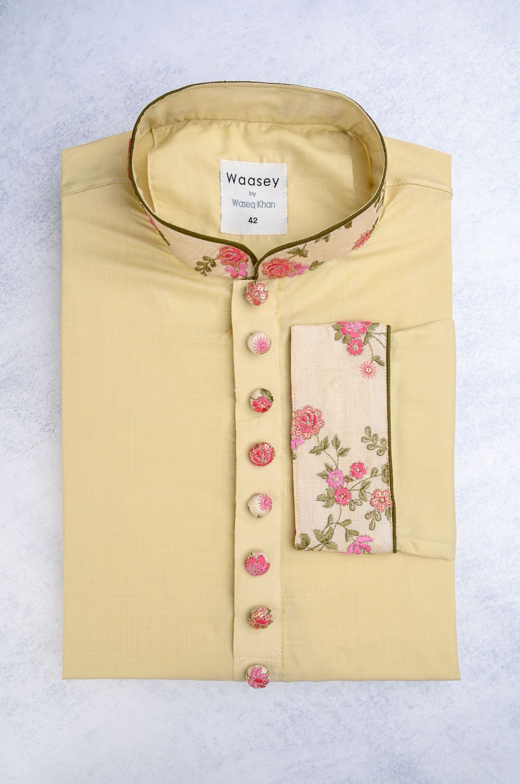 Ivory Floral Panjabi with Rose Embroidery