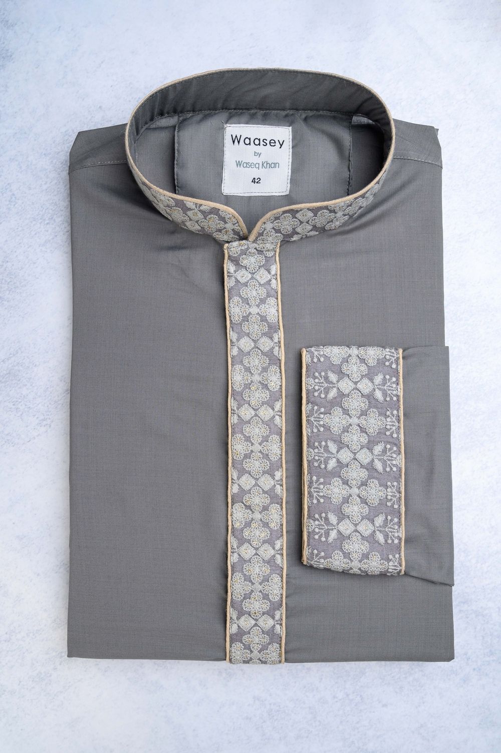 Slate Gray Panjabi with Geometric Embroidery