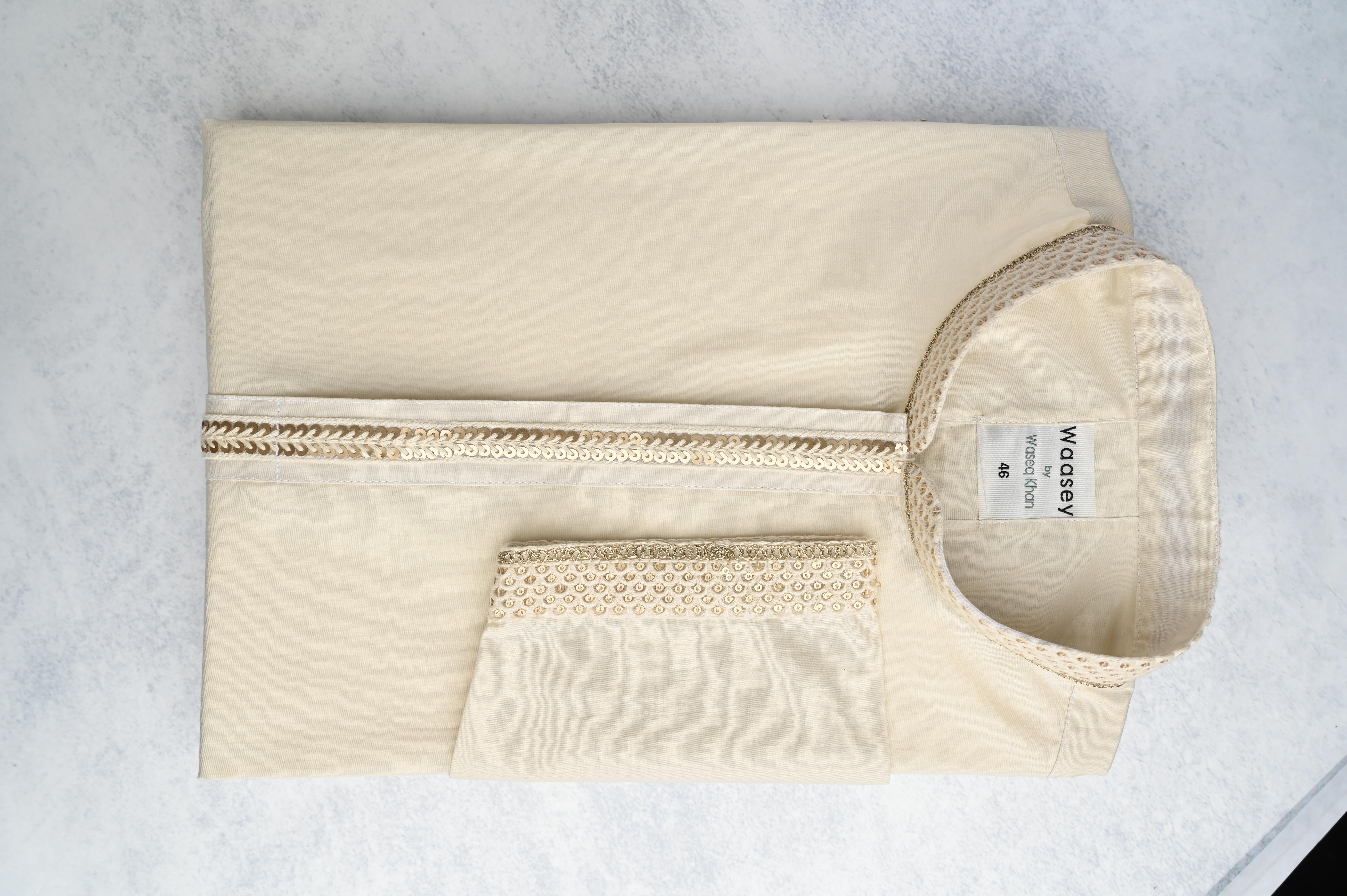 Ivory Panjabi with Gold Sequin Detailing